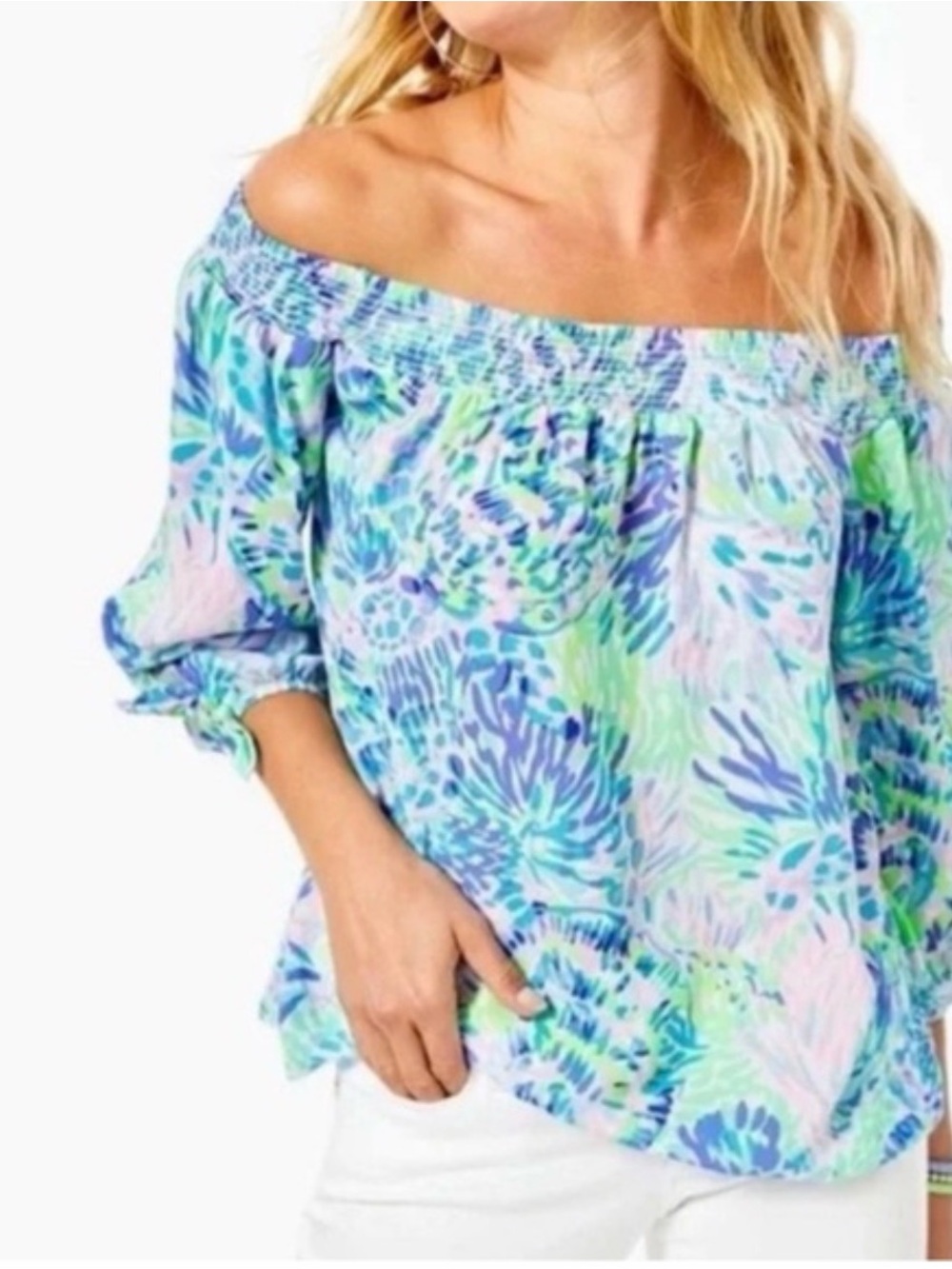 Lilly Pulitzer Maryellen Off The Shoulder Top Shell Of A Party